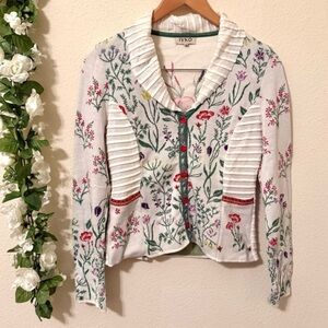NEW IVKO Woman Serbia Sundance Cotton Floral Collared Knit Cardigan Jacket